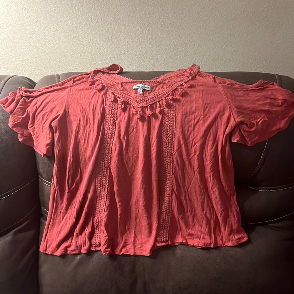 Orange cold shoulder shirt